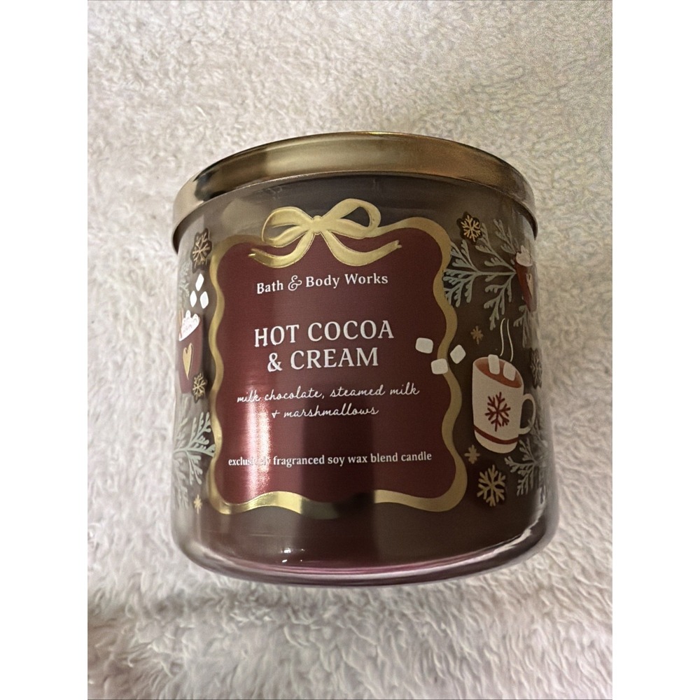 Bath & Body Works Hot Cocoa & Cream 3 Wick Large Scented Candle New Soy Wax Blen
